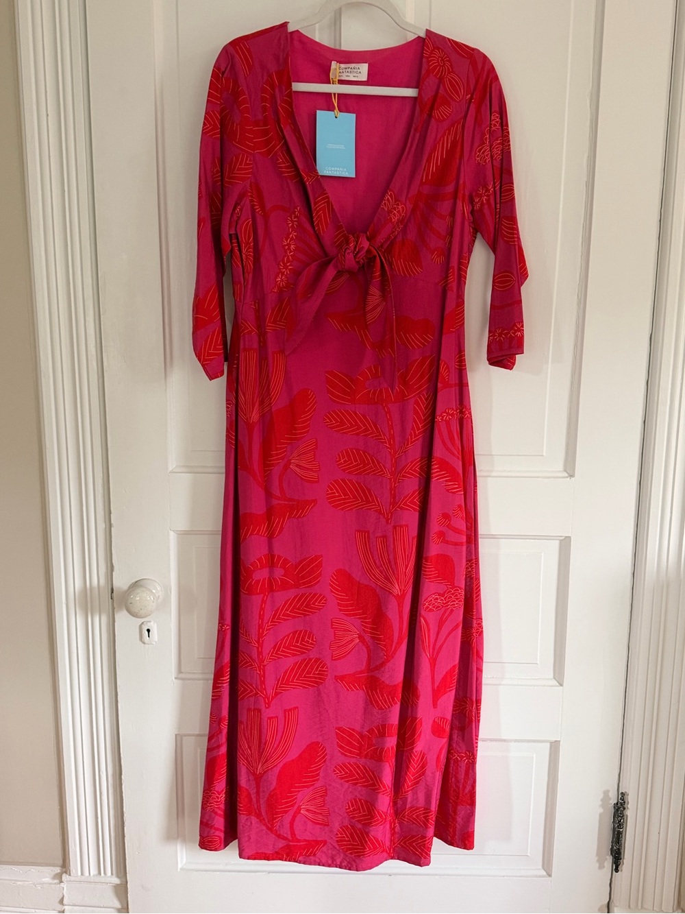 Knot-Front Pink & Red Printed Maxi Dress